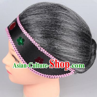 Chinese Ancient Opera Old Women Long Wig Set, Traditional Chinese Han Dynasty Hats Wig Hoods for Women
