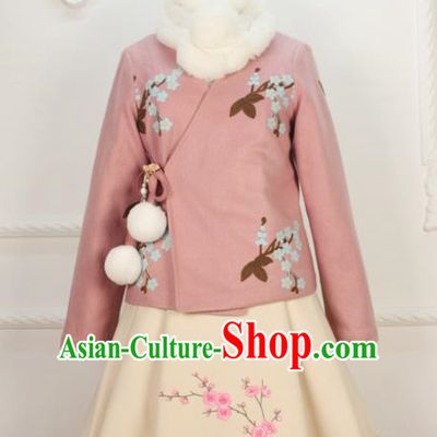 Traditional Classic Women Clothing, Traditional Chinese Classic Woolen Dress Embroidered Pleated Skirt, Chinese Han Dynasty Restoring Ancient Wool Short Skirt for Women