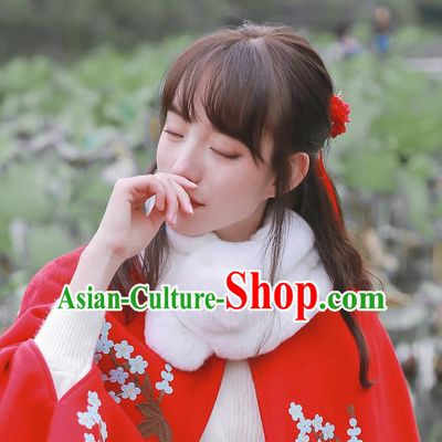 Traditional Classic Chinese Rabbit Fur Collar, Hanfu Han Dynasty Neckerchief for Women