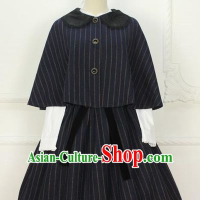 Traditional Classic Women Clothing, Traditional Classic Woolen Cape Dress, British Restoring Ancient Wool Cloak One-Piece Dress and Vest Complete Set for Women