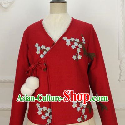 Traditional Classic Women Clothing, Traditional Chinese Classic Hanfu Woolen Coat, Han Dynasty Short Embroidered Coat for Women