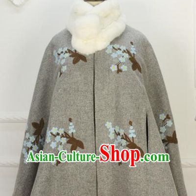 Traditional Classic Women Clothing, Traditional Classic Chinese Han Dynasty Woolen Cloak, Chinese Ancient Style Hanfu Embroidered Wool Cape for Women