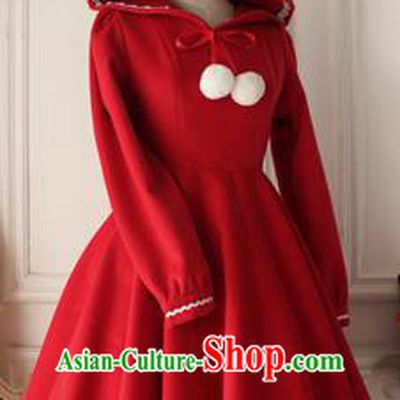 Traditional Classic Women Clothing, Traditional Classic Woolen One-piece Dress, British Restoring Ancient Christmas Wool Long Skirt Complete Set for Women
