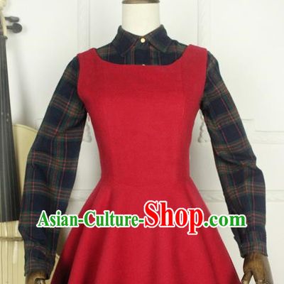 Traditional Classic Women Clothing, Traditional Classic Woolen One-piece Dress, British Restoring Ancient Vest Wool Long Skirt Complete Set for Women
