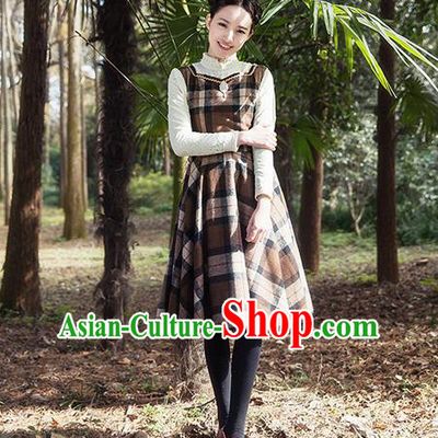 Traditional Classic Women Clothing, Traditional Classic Woolen One-piece Dress, British Restoring Ancient Vest Wool Long Skirt for Women