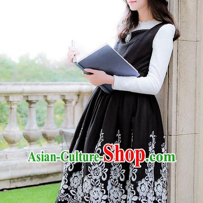 Traditional Classic Women Clothing, Traditional Classic Woolen Embroidered One-piece Dress, British Restoring Ancient Vest Wool Embroidered Long Skirt for Women