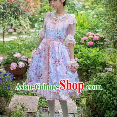 Traditional Classic Elegant Women Costume Lace Embroidery One-Piece Dress, Restoring Ancient Princess Three-Dimensional Plate Flowers Giant Swing Skirt for Women
