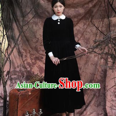 Traditional Classic Elegant Women Costume Pleuche One-Piece Dress, Restoring Ancient Princess Gothic Velvet Dress for Women