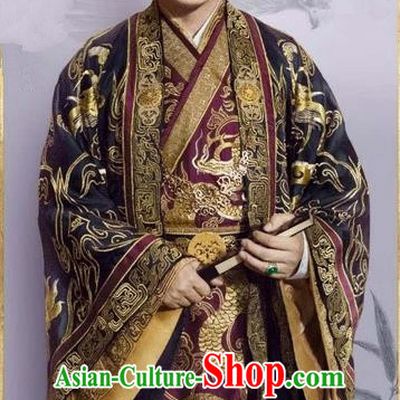 Traditional Chinese Ancient Old Men Embroidered Costumes, Ancient Chinese Cosplay Majesty Swordsmen Knight Costume Complete Set for Men