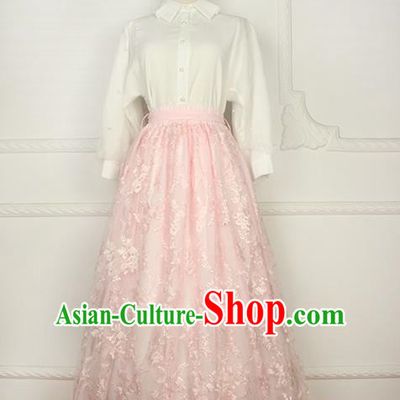 Traditional Classic Elegant Women Costume Bust Skirt, Restoring Ancient Princess Embroidery Lace Long Giant Swing Skirt for Women