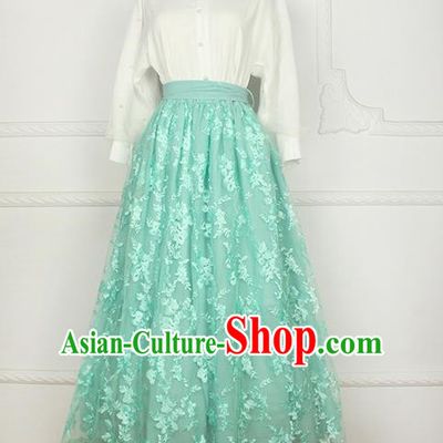 Traditional Classic Elegant Women Costume Bust Skirt, Restoring Ancient Princess Embroidery Lace Long Giant Swing Skirt for Women
