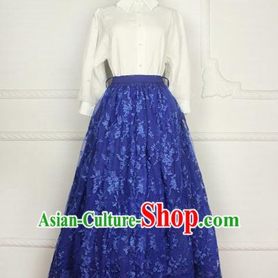 Traditional Classic Elegant Women Costume Bust Skirt, Restoring Ancient Princess Embroidery Lace Long Giant Swing Skirt for Women