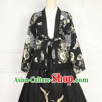 Traditional Japanese Restoring Ancient Kimono Costume Haori Crane Short Smock, China Kimono Modified Short Cardigan for Women