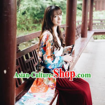 Traditional Japanese Restoring Ancient Kimono Costume Haori Crane Smock, China Kimono Modified Tassel Long Cardigan for Women