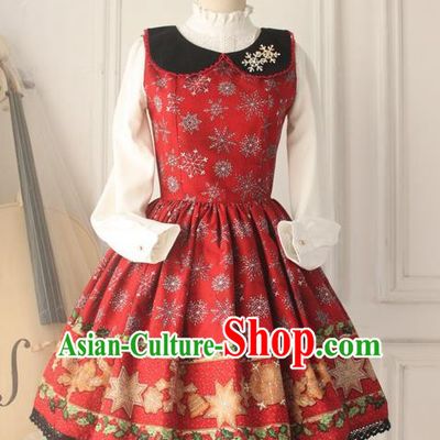 Traditional Classic Elegant Women Velvet Costume Sundress, British Restoring Ancient Princess Embroidered Christmas Jumper Skirt for Women