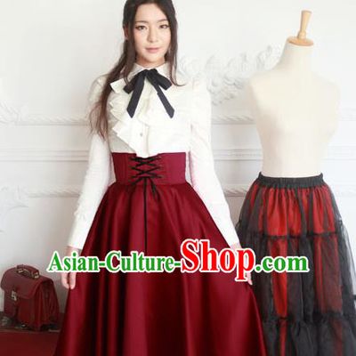 Traditional Classic Elegant Women Costume Fishbone Bust Skirt, Restoring Ancient Princess Drawnstring Gothic Giant Swing Skirt for Women