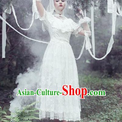 Traditional Classic Elegant Women Costume Palace Heavy Lace One-Piece Dress, Restoring Ancient Princess Royal Long Dress for Women