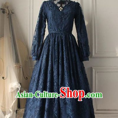 Traditional Classic Elegant Women Costume Palace One-Piece Dress, Restoring Ancient Gothic Princess Royal Lace Long Dress for Women