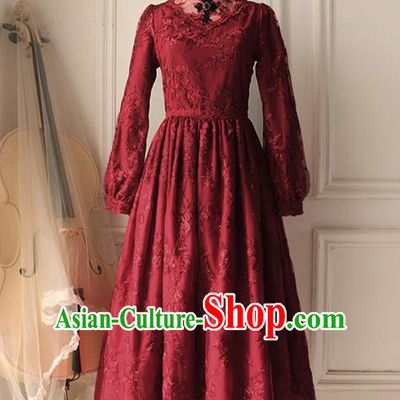 Traditional Classic Elegant Women Costume Palace One-Piece Dress, Restoring Ancient Gothic Princess Royal Lace Long Dress for Women