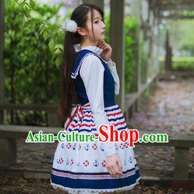 Traditional Classic Elegant Women Costume Navy One-Piece Dress, Restoring Ancient Sweet Dress for Women