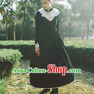 Traditional Classic Elegant Women Costume Palace Velvet One-Piece Dress, Restoring Ancient Princess Royal Pleuche Long Dress for Women