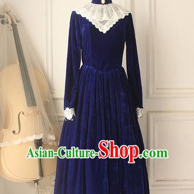 Traditional Classic Elegant Women Costume Palace Velvet One-Piece Dress, Restoring Ancient Princess Royal Pleuche Long Dress for Women