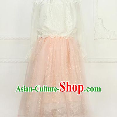 Traditional Classic Elegant Women Costume Bust Skirt, Restoring Ancient Princess Embroidery Lace Organza Giant Swing Skirt for Women