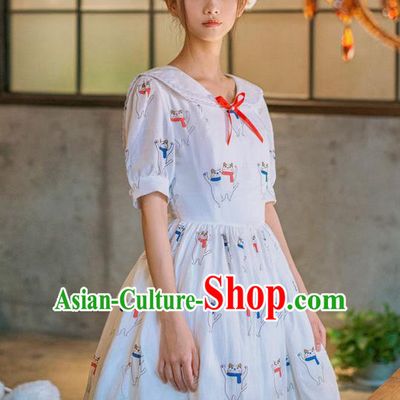Traditional Classic Elegant Women Costume One-Piece Dress, British Restoring Ancient Princess Sweetheart Sailor Collar Dress for Women