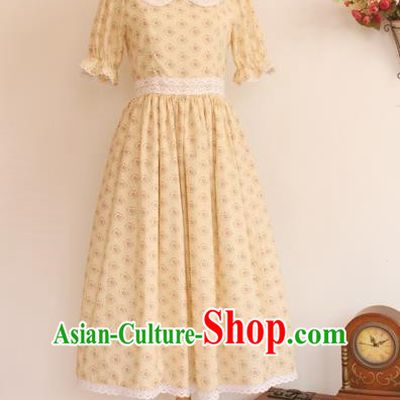 Traditional Classic Elegant Women Costume Palace Floral One-Piece Dress, Restoring Ancient Princess Royal Cotton Floral Long Dress for Women