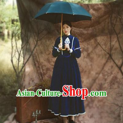 Traditional Classic Elegant Women Costume Palace Pleuche One-Piece Dress, Restoring Ancient Princess Royal Velvet Long Dress for Women