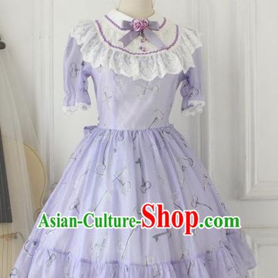 Traditional Classic Elegant Women Costume One-Piece Dress, British Restoring Ancient Princess Sweet Round Collar Dress for Women