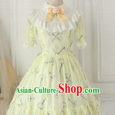 Traditional Classic Elegant Women Costume One-Piece Dress, British Restoring Ancient Princess Sweet Round Collar Dress for Women