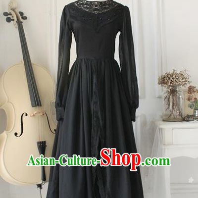 Traditional Classic Elegant Women Costume One-Piece Dress, British Restoring Ancient Princess Gothic Lace Cardigan Dress for Women