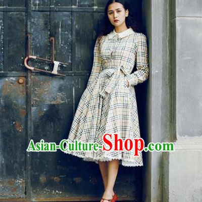 Traditional Classic Elegant Women Costume One-Piece Dress, British Restoring Ancient Princess Grid Lace Dress for Women