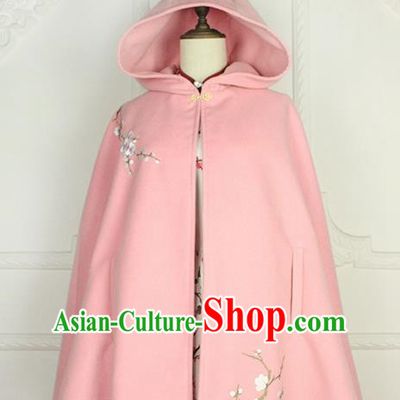 Traditional Classic Chinese Elegant Women Costume Hanfu Woolen Cloak, Restoring Ancient Embroider Plum Blossom Cape for Women