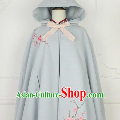 Traditional Classic Chinese Elegant Women Costume Hanfu Woolen Cloak, Restoring Ancient Embroider Plum Blossom Cape for Women