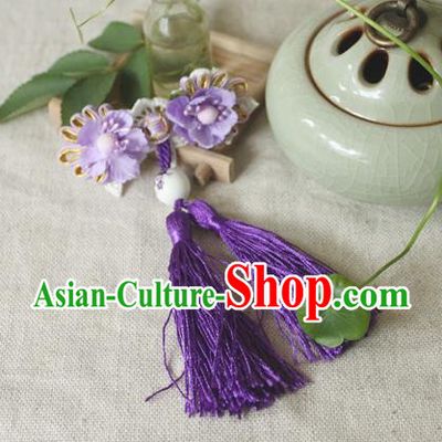 Traditional Classic Chinese Ancient Hair Accessories Hairpin, Elegant Hanfu Plate Buttons Tassels Hair Claw for Women