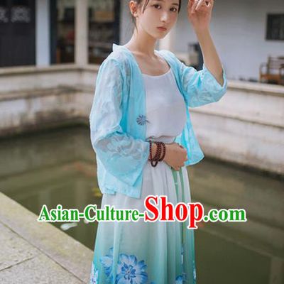 Traditional Classic Chinese Elegant Women Costume Hanfu Smock, Restoring Ancient Han Dynasty Shadow Short Cardigan for Women
