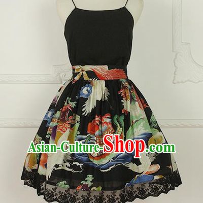 Traditional Japanese Restoring Ancient Kimono Costume Crane Skirt, Kimono Modified Short Skirt for Women