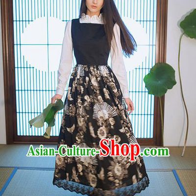 Traditional Japanese Restoring Ancient Kimono Costume One-Piece Dress Crane Sundress, China Kimono Modified Jumper Skirt for Women