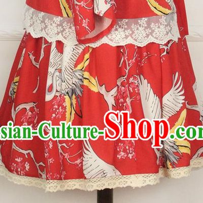 Traditional Japanese Restoring Ancient Kimono Costume Bust Skirt, China Red Modified Short Skirt for Women