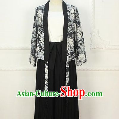 Traditional Japanese Restoring Ancient Kimono Costume Crane Smock, China Modified Double Side Short Cardigan for Women