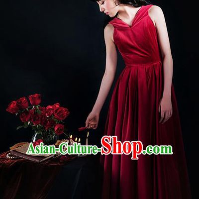 Traditional Classic Elegant Women Costume Velvet One-Piece Dress, Restoring Ancient Velvet Full Dress for Women