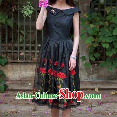 Traditional Classic Elegant Women Costume Organza One-Piece Dress, Restoring Ancient Embroidered Lace Dress for Women