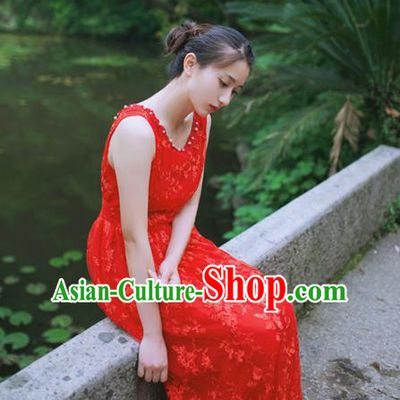 Traditional Classic Elegant Women Costume One-Piece Dress, Restoring Ancient Embroidered Lace Full Dress for Women