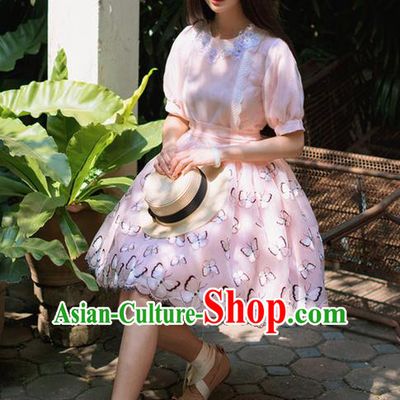 Traditional Classic Elegant Women Costume Organza One-Piece Dress, Restoring Ancient Embroidered Bubble Dress for Women