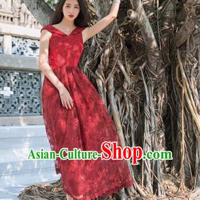 Traditional Classic Elegant Women Costume One-Piece Dress, Restoring Ancient Embroidered Lace Full Dress for Women