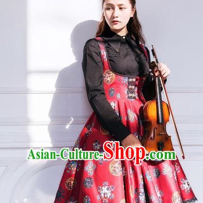Traditional Classic Elegant Women Costume One-Piece Dress, Restoring Ancient Princess Gothic Joe Chest Giant Swing Sweet Dress for Women