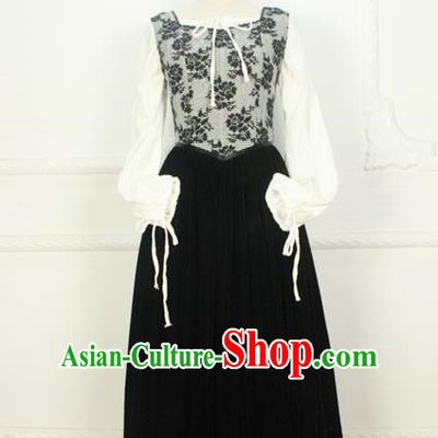 Traditional Classic Elegant Women Costume Woolen One-Piece Dress, Restoring Ancient Princess Velvet Jacquard Pleated Dress for Women