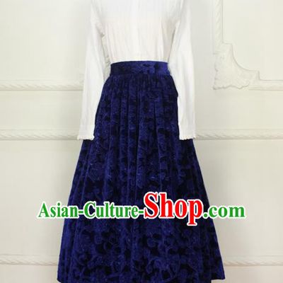 Traditional Classic Elegant Women Costume Engraving Bust Skirt, Restoring Ancient Princess Velvet Skirt Giant Swing Skirt for Women
